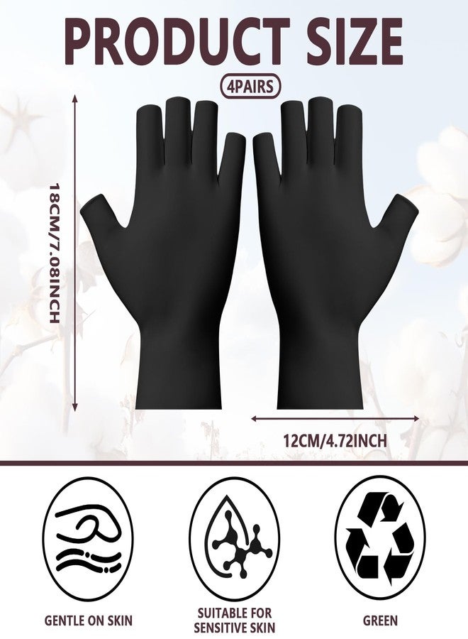 Foyods Fingerless Moisturizing Gloves - 4 Pairs Black Therapy Gloves, Black Cotton Knitted Half Finger Gloves, Fingerless Cotton Moisturizing Gloves Night for Men & Women Working Biking Running Driving - Image 2